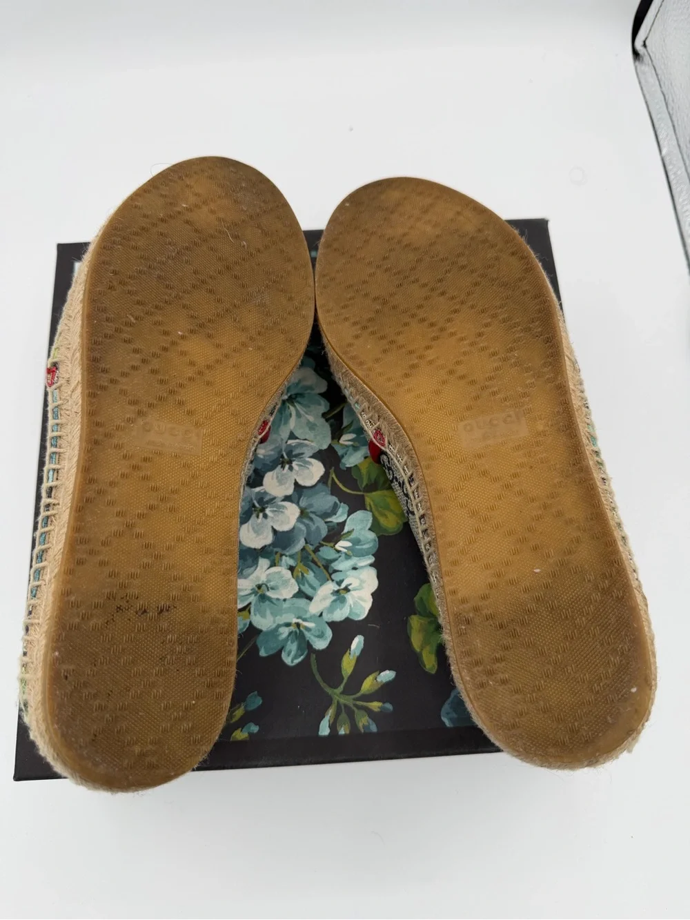 Gucci Women’s Floral GG Canvas Espadrilles with Red Trim